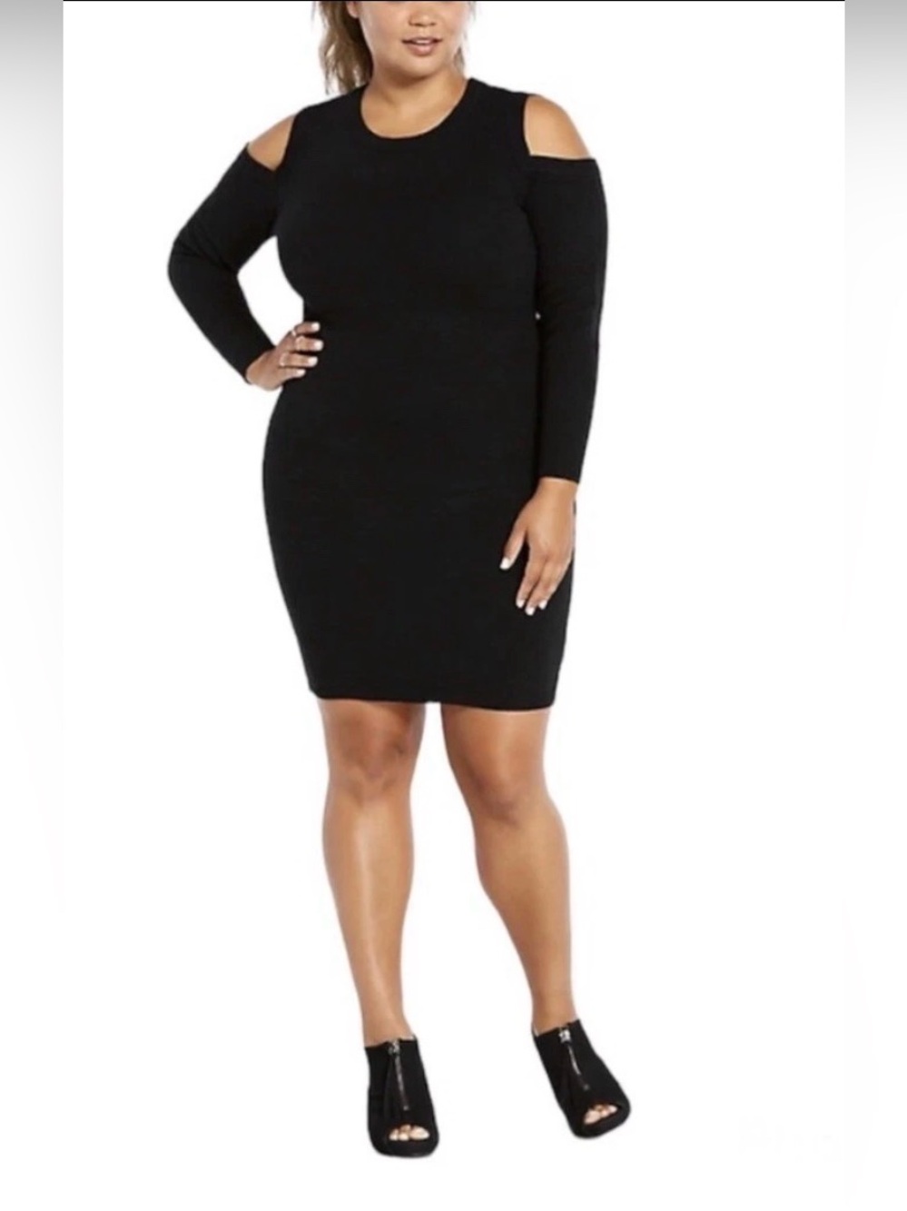 torrid Ribbed Knit Cold Shoulder Sweater Dress in Black